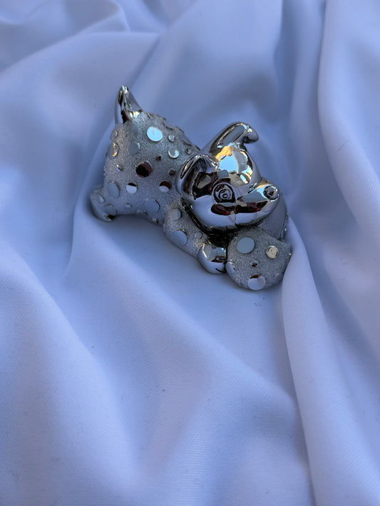 Cagnolino decorativo in argento con pantofola
