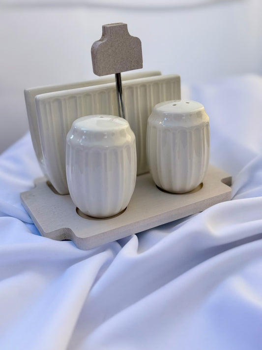 Porta tovaglioli con sale e pepe in ceramica