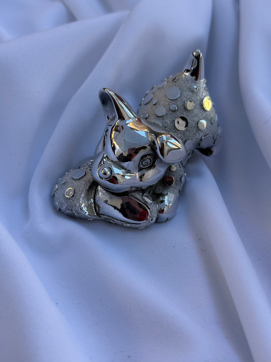 Cagnolino decorativo in argento con pantofola